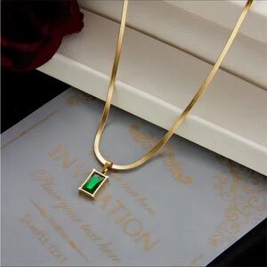 Gold Color Emerald Herringbone Necklace